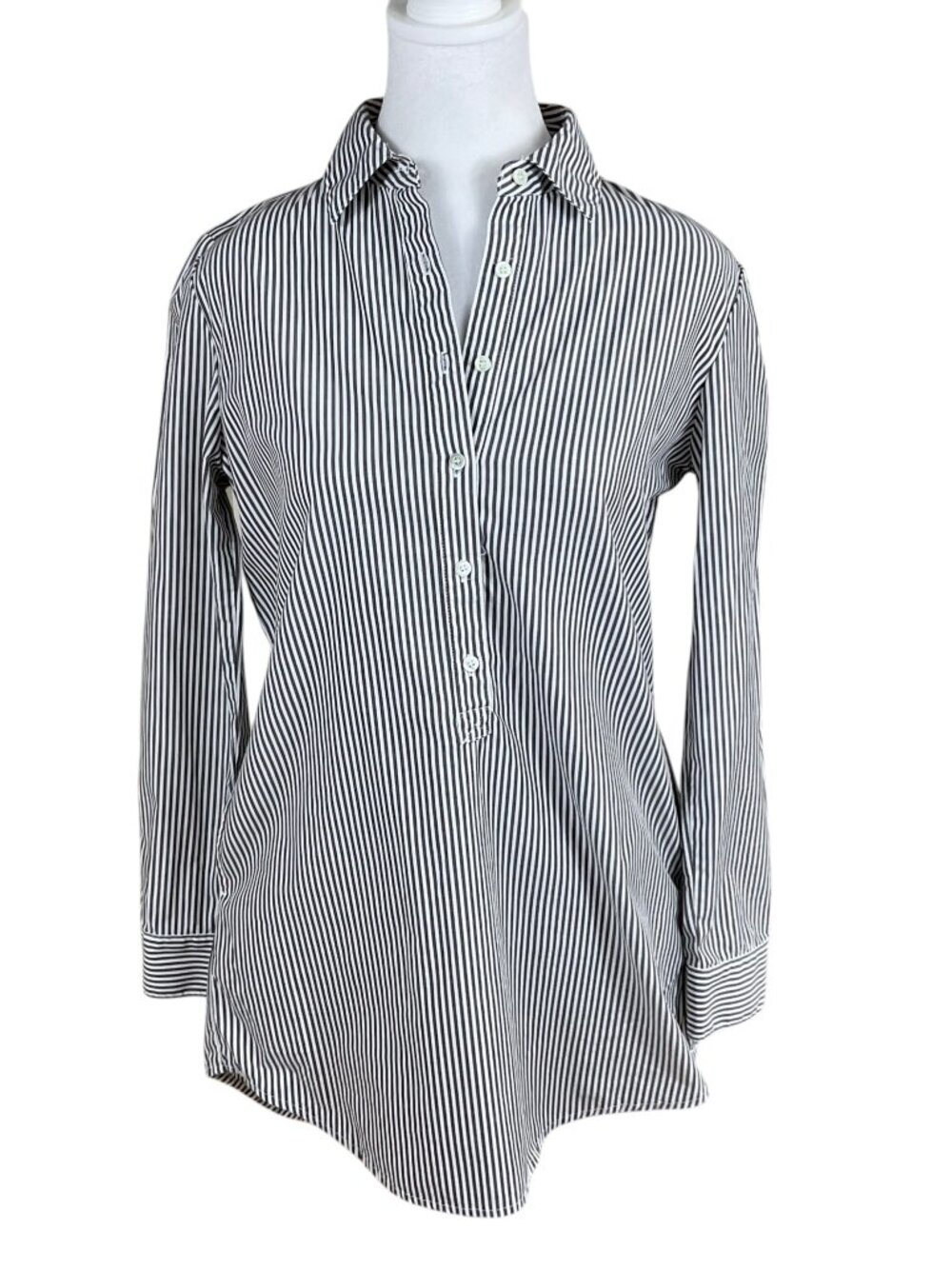 J. McLaughlin Blouse Tunic Cotton Gray White Stripe (XS)
